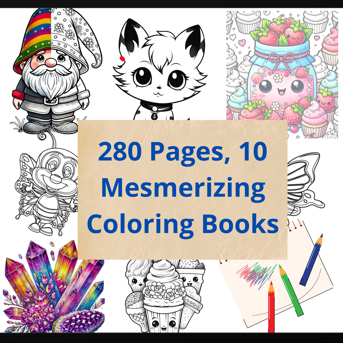 TM. 280 Pages, 10 Mesmerizing Coloring Books